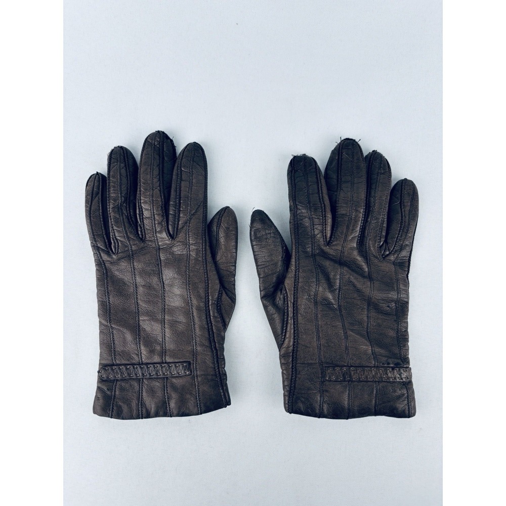 Vintage Womens Size‎ 6.5  Brown Cashmere  Lined Leather Gloves Made In Italy